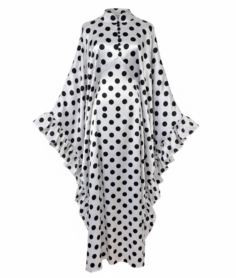 White & Black Polka Dot Abaya