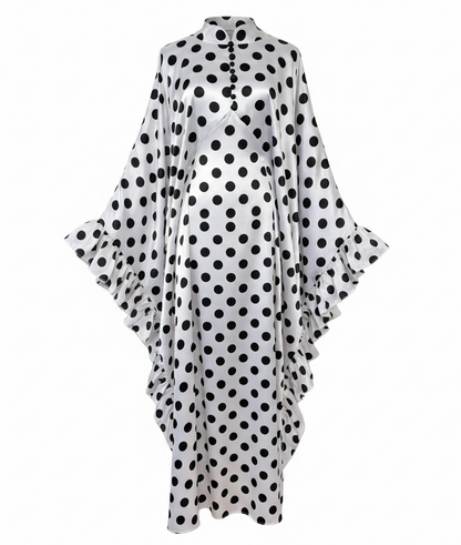 White & Black Polka Dot Abaya