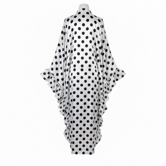 White & Black Polka Dot Abaya